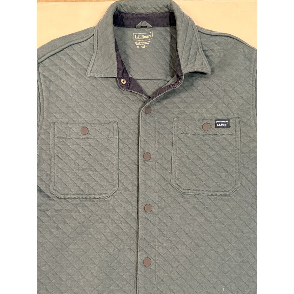 L.L.Bean Quilted Shirt Jacket Mens Medium Tall Blue Snap Front Shacket
